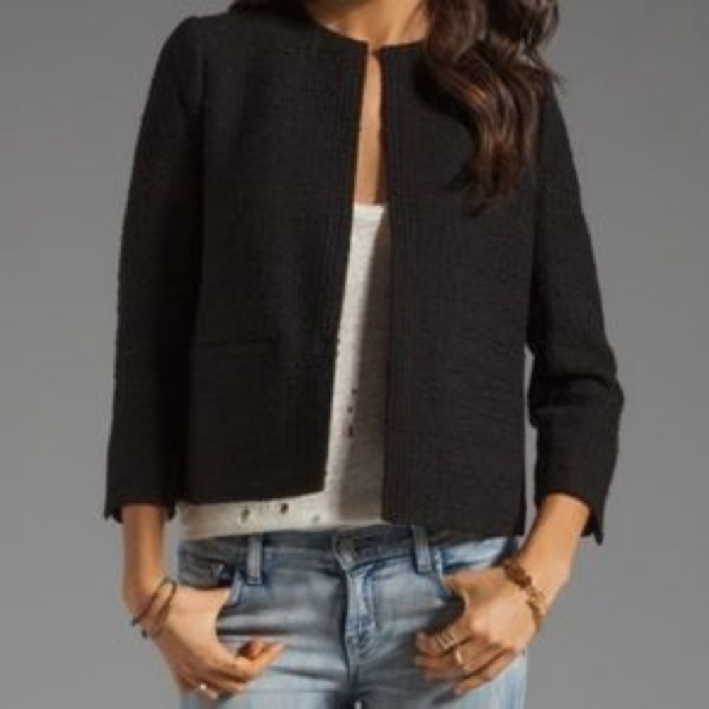 Vince Black Cropped Open-Front Blazer